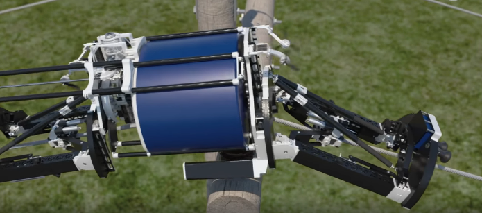 Roboter verlegt Glasfaserkabel an Stromleitungen